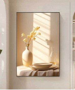 Black Frame 60*90 Cm Crystall Porsalein Painting Yellow Vase Turkish Style For Living Room